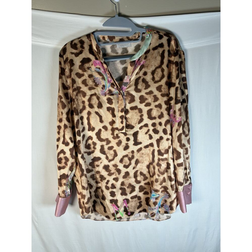 Mucho Gusto Size M Silk Blend Leopard Print Blouse Dutch Handmade Luxury Mob